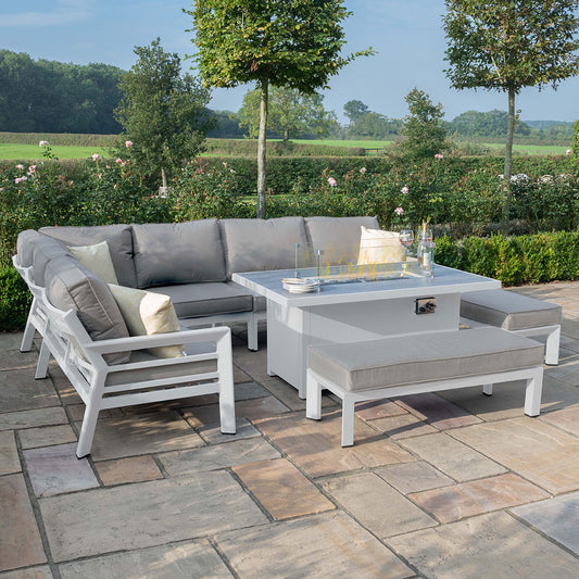New York Aluminium Corner Dining Set - With Fire Pit Table