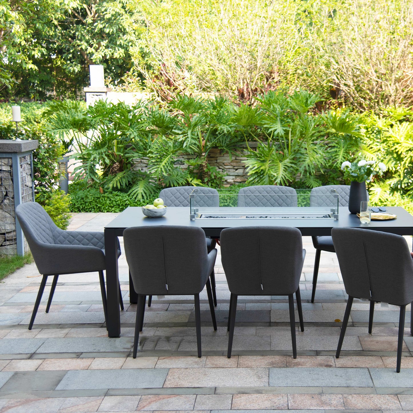 Outdoor Fabric Zest 8 Seat Rectangular Dining Set - With Fire Pit Table