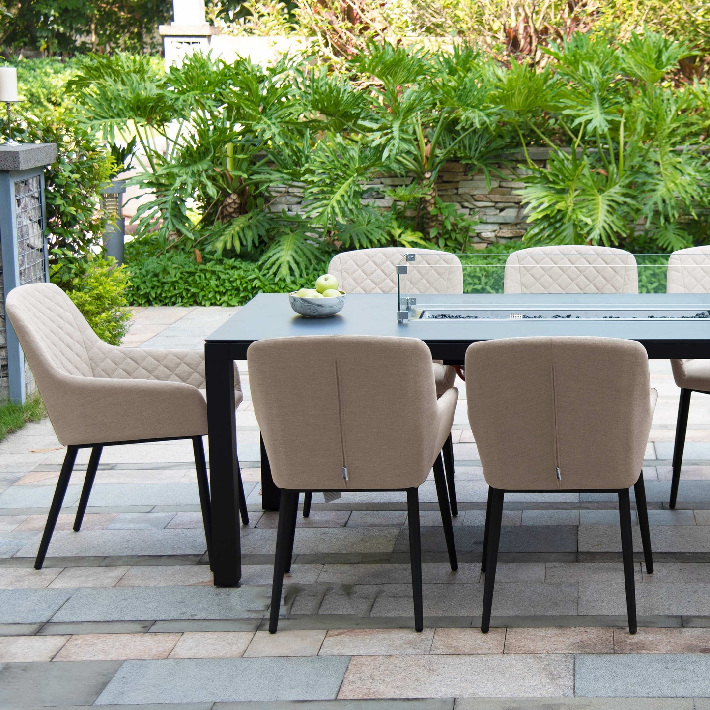 Outdoor Fabric Zest 8 Seat Rectangular Dining Set - With Fire Pit Table