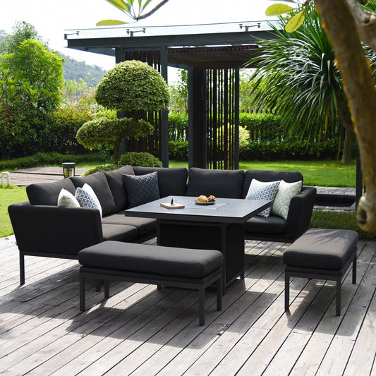 Outdoor Fabric Pulse Square Corner Dining Set - With Fire Pit Table