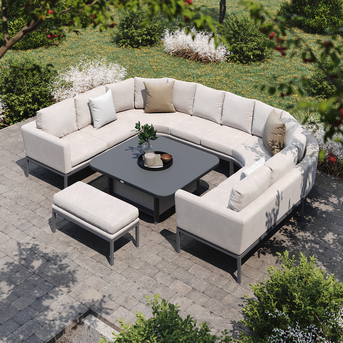 Outdoor Fabric Pulse U Shape Corner Dining Set - With Rising Table