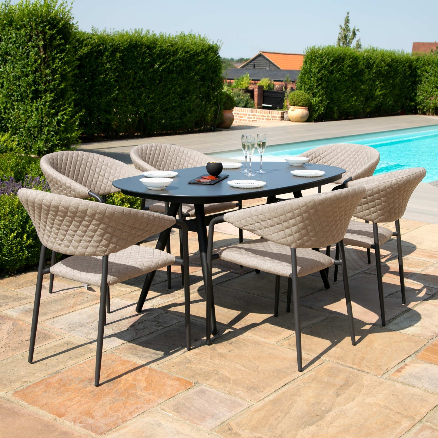Outdoor Fabric Pebble 6 Seat Oval Dining Set