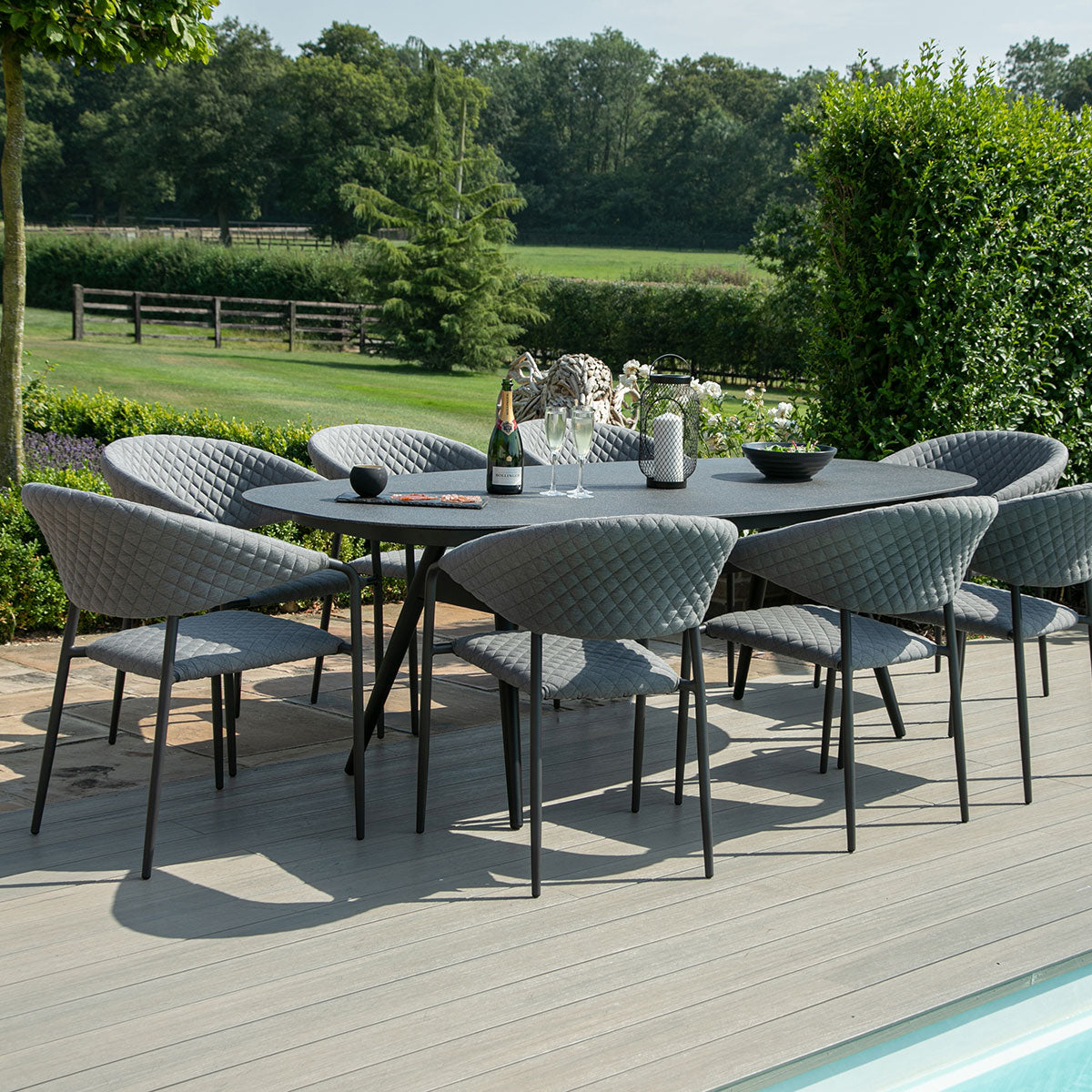Outdoor Fabric Pebble 8 Seat Oval Dining Set