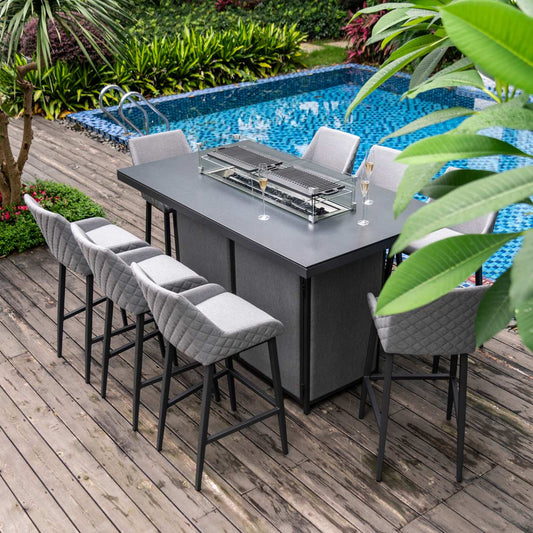 Outdoor Fabric Regal 8 Seat Rectangular Bar Set - With Fire Pit Table
