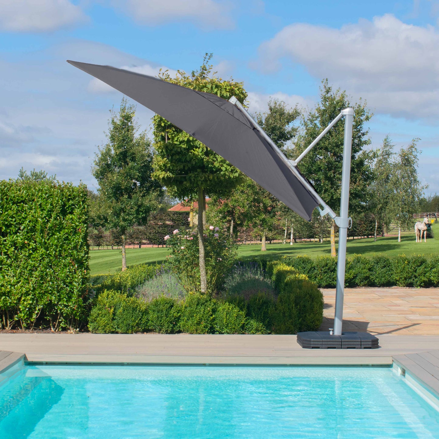 Zeus 3m Square Rotating Cantilever Parasol With LED Lights