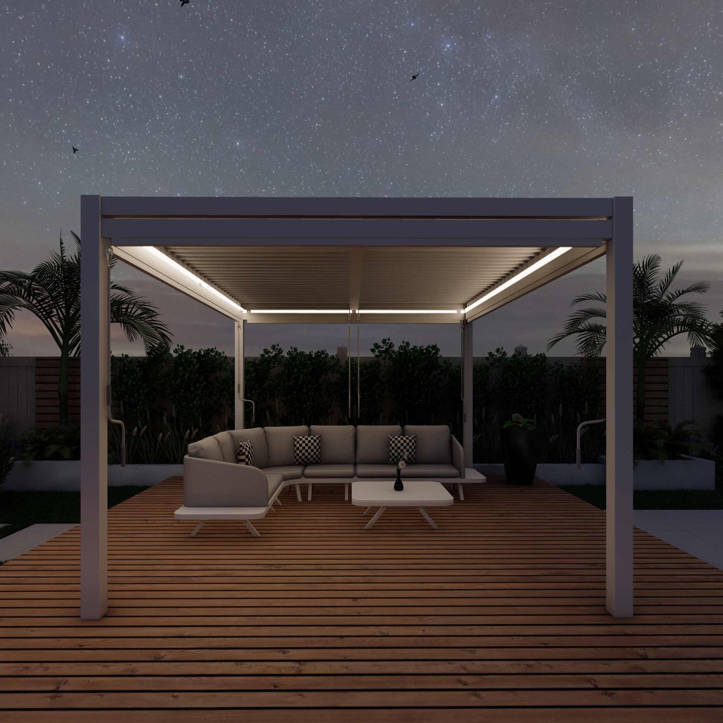 Pergola van 4m x 4m - 4 zijwanden en LED-verlichting