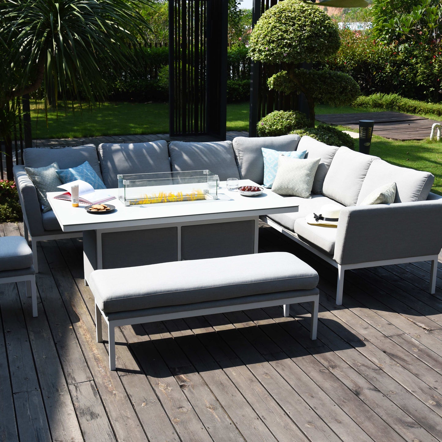 Outdoor Fabric Pulse linkshandige hoekset - met vuurplaat tafel