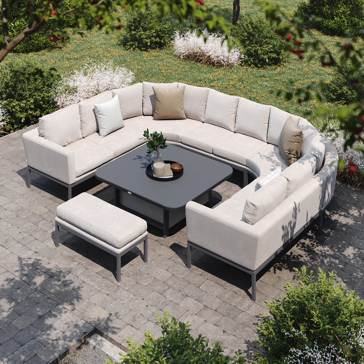 Outdoor Fabric Pulse U Shape Corner Dining Set With Rising Table