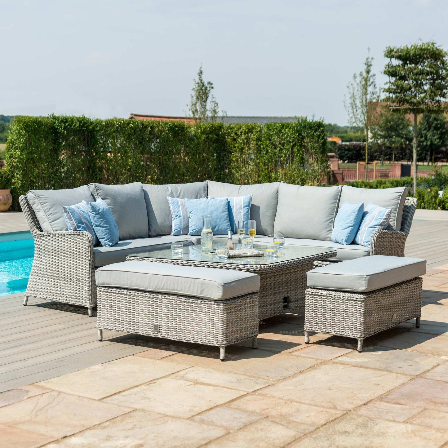 Oxford Royal Rattan Corner Dining Sofa Set - With Ice Bucket & Rising Table