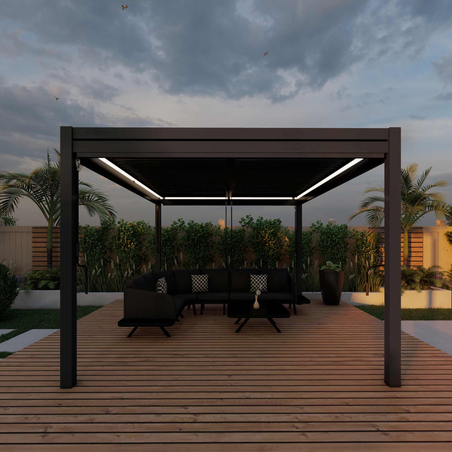 Pergola van 3m x 4m - 4 zijwanden en LED-verlichting