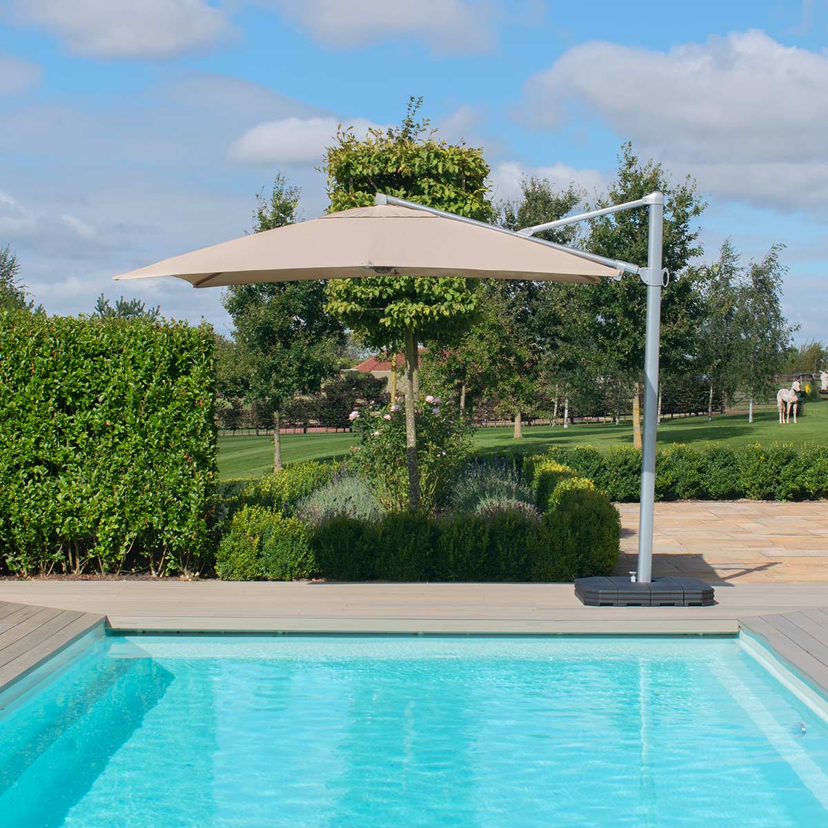 Zeus 3m Square Rotating Cantilever Parasol With LED Lights